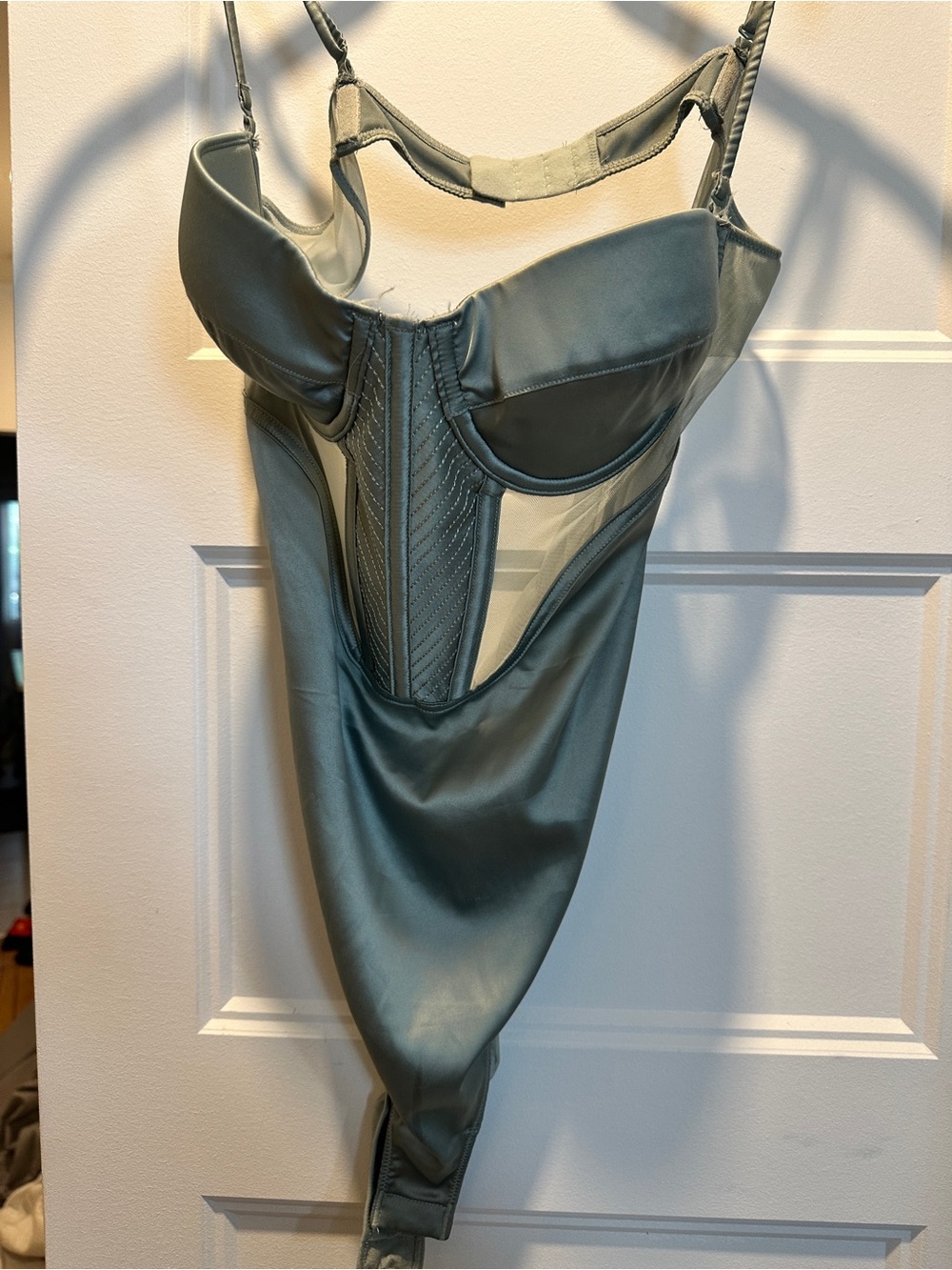 Satin Underwire Bodysuit in pale blue